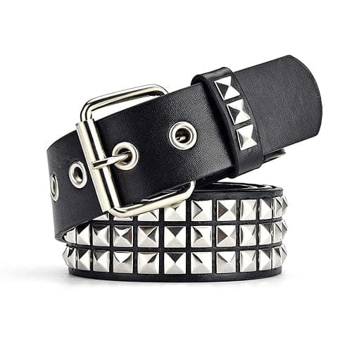 FOCAST Black Studded Belt Punk Rock Rivet Belt Grommet Threads belt with Bright Metal Pyramid for Women Men - Image 1