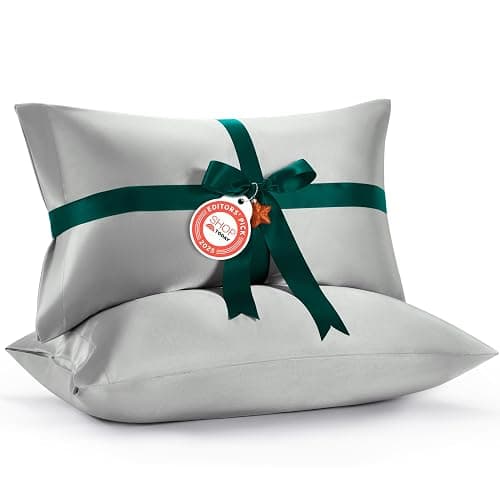 Bedsure Satin Pillowcase, Similar to Silk Pillow Cases Queen Size Set of 2, Cooling Pillow Case Covers with Envelope Closure, Christmas Room Decor Gifts for Women Men, Silver Grey, 20x30 Inches, 2pcs - Image 1