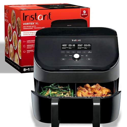 Instant Pot VersaZone 9QT Air Fryer,8-in-1 Functions with EvenCrisp Technology, Crisps,Broils, Bakes,Roasts, Dehydrates,Reheats at Same or Different Temperature, from the Makers of Instant Pot, Black - Image 1