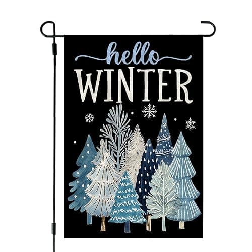 CROWNED BEAUTY Hello Winter Garden Flag Trees 12x18 Inch Double Sided Blue Decoration for Outside Yard CF1902-12 - Image 1