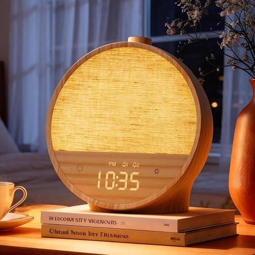 Vivilumens Sunrise Alarm Clock with Sound Machine, Gentle Wake-Up Light, Dual Alarms for Heavy Sleepers Adults, Dimmable RGB Mood Light Digital Alarm Clocks for Bedrooms, Wood Grain - Image 1