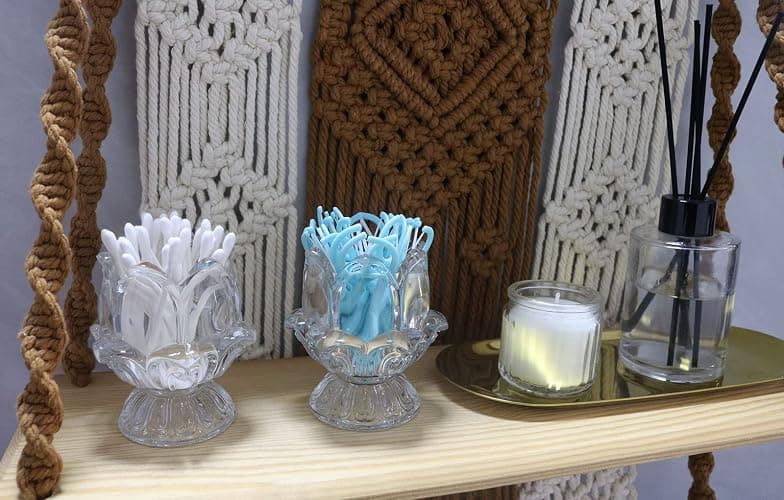 HillSpring Toothpick Holder, Decorative Crystal Glass Toothpick Dispenser with 450 Bamboo Toothpicks - Image 1