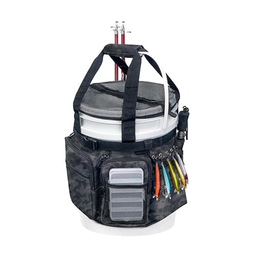 WTVIDAS Fishing Bucket Organizer with Bucket Cover, Ice Fishing Tackle Bag with Rod & Plier Holder, Multi-Pockets for 5 Gallon Bucket Fishing Gear & Accessories - Image 1