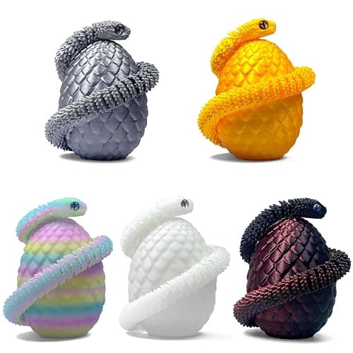 5PCS 3D Printed Snake Eggs 3D Printed Snake 3D Printed Snake Toys Set Easter Eggs Articulated Snake Easter Basket Stuffers Mystery Snake Egg Fidget Toy 3D Printed Animals (Multicolor4-5pcs) - Image 1