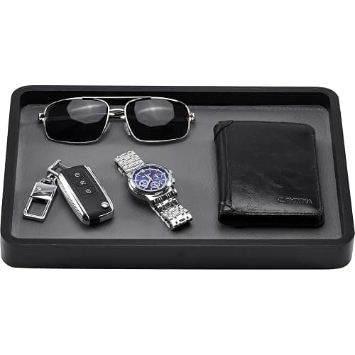ProCase Wooden Valet Tray for Men, Wood Catch-All EDC Organizer, Nightstand, Entryway Bedside Dump Holder, for Wallets, Keys, Watches, Phones, Loose Change, Trinkets -Black - Image 1