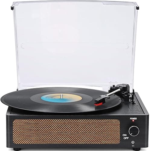 WOCKODER Vinyl Record Players Vintage Turntable for Vinyl Records with Speakers Belt-Driven Turntables Support 3-Speed, Bluetooth Wireless Playback, Headphone, AUX-in, RCA Line LP Vinyl Players Black - Black - Built-in Two Speakers - Image 1