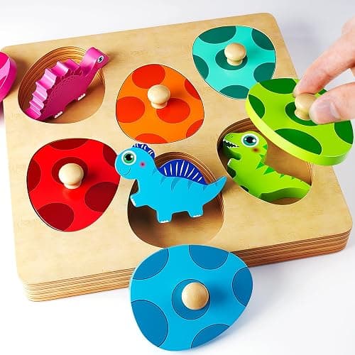 Montessori Spielzeug ab 1 Jahr, Greifpuzzle Steckpuzzle Sortierspiel für Mädchen Jungen Kinder 12-36 Monate, Dinosaurier Eier Holzspielzeug Geschenk für Ostern Geburtstag Weihnachten - Image 1
