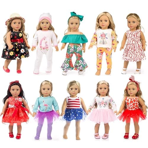 ZQDOLL 19 pcs American Doll Clothes Gift for 18 inch Doll Clothes and Accessories, Including 10 Complete Sets of Clothing - Image 1