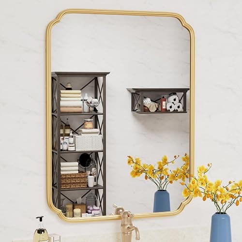Ferytange 30" x 40"Gold Bathroom Mirror for Over Sink, Modern Rounded Corner Rectangle Wall Mirror for Bathroom Vanity Decorative with Non-Rusting Iron Metal Framed (Horizontal/Vertical) - Image 1