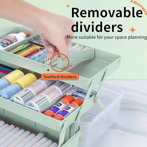 TERGOO 12.5in 3-Layer Multipurpose Craft Organizers and Storage with Adjustable Dividers, Portable Tackle Box, Folding Art & Craft Case for Medicine, Tool, Sewing Organizer (Haze Green) - Image 1