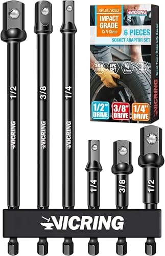 Impact Socket Adapter Set - 1/4, 3/8, 1/2 Drive Socket Adapter for Drill & Impact Wrench (6 Pcs, 3" & 6") - Image 1