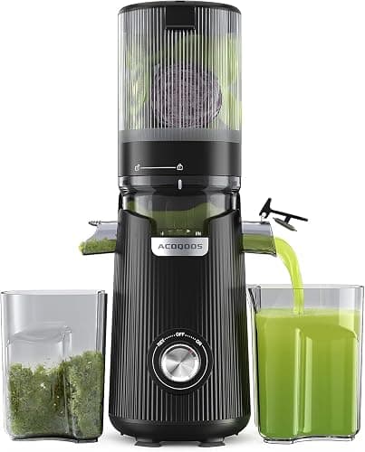 ACOQOOS Entsafter, Entsafter für Ganze Gemüse und Obst, 135 mm Breite und Größere Fütterungsröhre, 1,8 L Füllvolumen, Leicht zu Reinigender Slow Juicer mit 2 Gläsern, Elektrische Saftpresse Schwarz - Image 1