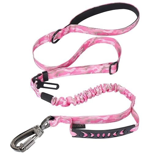 Hotsky Tactical Dog Leash Heavy Duty for Medium Large Dogs That Pull,4-6Ft Strong Bungee Shock Absorbing No Pull Dog Leash with Padded Double Handle and Car Seatbelt,Pink Camo - Image 1
