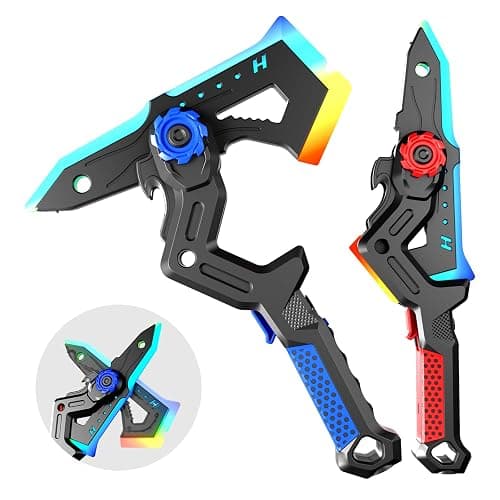 2 Pack Transforming Light Up Swords for Kids, Rechargeable LED Glowing Sword & Axe Toys with Mist Spray & Sound, Connectable Double-Bladed Weapons, Halloween Costume Cosplay Accessories for Boys 8-12 - Image 1