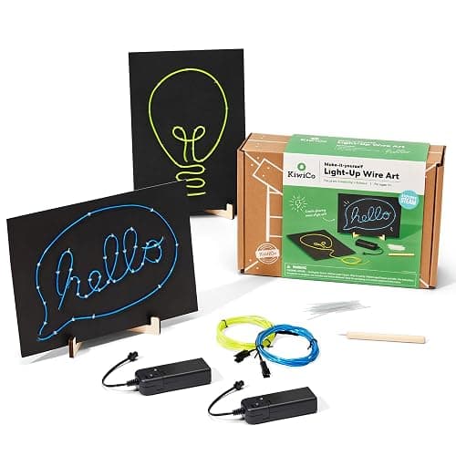 KiwiCo Light-Up Wire Art Kit - DIY Electroluminescent Signs, Fun Educational Science Craft for Kids | Includes EL Wires, Battery Packs, Design Templates, and Instructions | Make Your Own Neon Sign! - Image 1