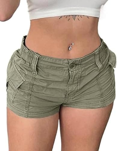 Women's Cargo Shorts with Elastic Waist, Low Rise, Pockets - Y2k Egirls Slim Fitted Vintage Harajuku Streetwear - Image 1