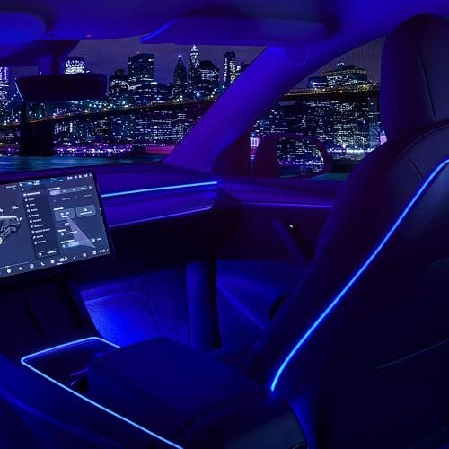 Nestour Interior Car Neon Light Fit for Tesla Model 3 Y 2021 2022 2023 (Center Console+Dashboard+Seat+4 Foot Lights) with Matching Armrest Organizer, Tesla Ambient Lights, APP-Controlled RGB LED - Image 1