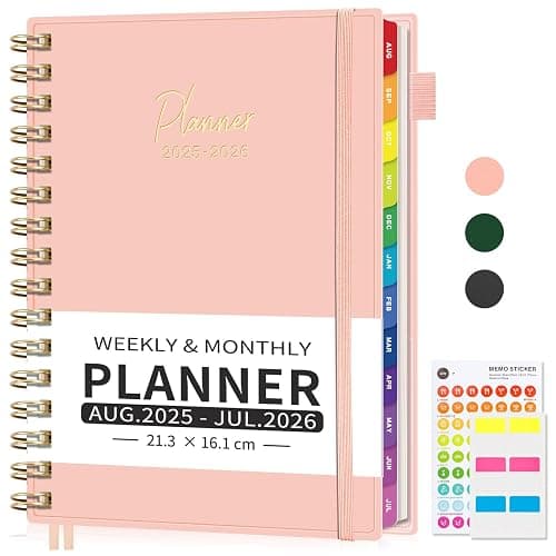 Academic Diary 2025-2026 Weekly Planner, A5 Week to View Teacher Planner - 30-Minute Appointment Book, Mid Year Diary August 2025 - July 2026 with Colorful Monthly Tabs, Boost Productivity - Pink - Image 1