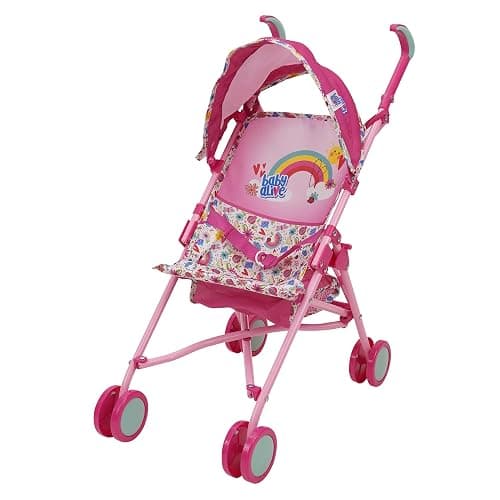 Baby Alive Doll Stroller with Canopy & Safety Harness, Pink & Rainbow, Foldable for Travel, Fits Dolls Up to 24 Inches, for Kids 3+ - Image 1