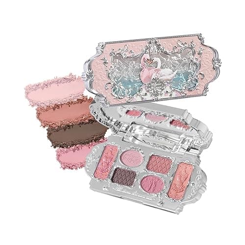 Flower Knows Swan Ballet Six-Color Makeup Palette,Soft Pink Face Makeup Palette with 4 Matte + 2 Shimmer Shades,Blendable Smooth Cute Make Up,0.23 Oz(03 Pink Swan) - Image 1