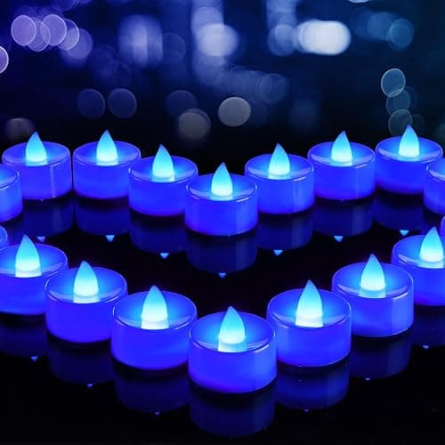 BEICHI Flameless Candles, 24Pack Battery Operated Candle, LED Tea Lights Candles Battery Operated, Flickering Fake Tealights Candles for Halloween, Christmas, Wedding- Blue - Image 1