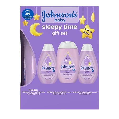 Johnson's Baby Sleepy Time Gift Set with Calming Bedtime Bath Wash, Lotion & Shampoo, Baby Bedtime Essentials with Relaxing NaturalCalm Aromas, Hypoallergenic & Paraben-Free, 3 Items - Image 1