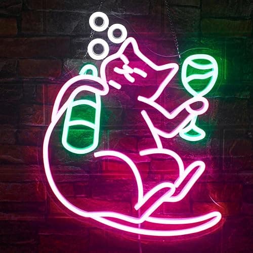 NOSUN Cat Beer Neon Sign Funny Bar Neon Signs for Wall Decor with Dimmable Cat Beer Led Sign Pink Animal Bar Light Up Signs for Bedroom Men Cave Home Birthday Party Home Decor - Image 1