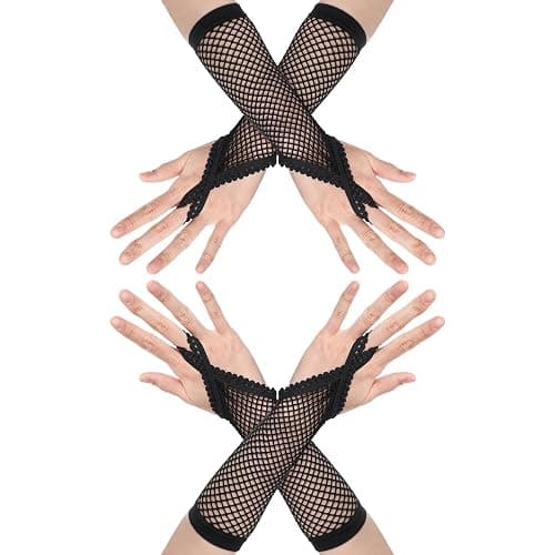 oruola 2 Pairs Fishnet Gloves,Kids Fishnet Gloves,Mesh Glove for Women,Black Lace Sleeves,Goth Punk 80s Party Cosplay Scene Accessories for Women & Girls - Image 1