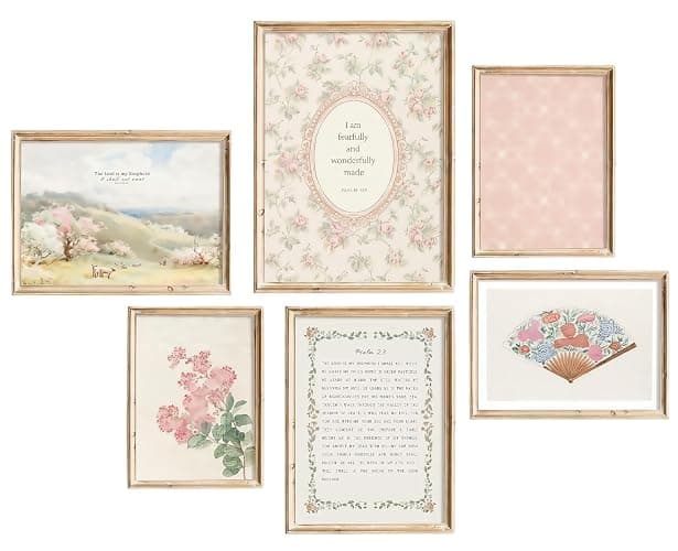 Vintage Christian Nursery Wall Art Decor Set of 6 Bible Verse Canvas Wall Decor Girl Floral Wall Art Aesthetic Scripture Pictures Jesus Religious Posters Pink Flower Prints Vintage Artwork for Classroom Bedroom Room Home Decor 8x10 Unframed - Image 1