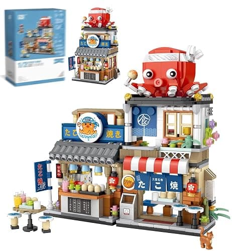 LUOGFYNI Japanese Street View Takoyaki Shop Building Blocks Set, Theme Store Simulation Architecture Creative Model, Mini Bricks Construction Building Toy for Adults (1218) - Image 1