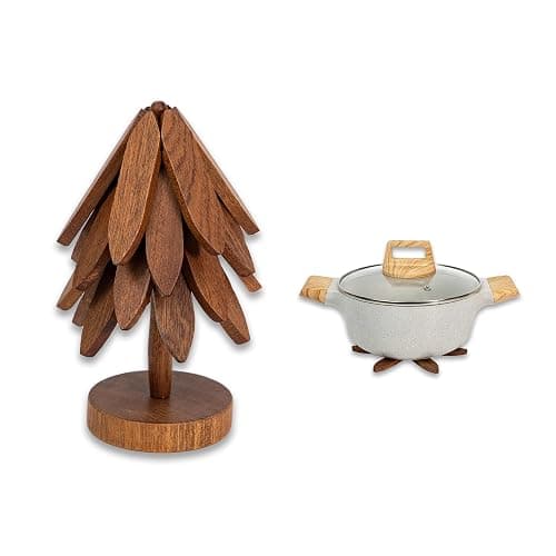 Yuoyar Trivets, Wooden Tree-Shaped Sapeli Wood Drink Trivets Set for Coffee Table, Kitchen Table Decor - Image 1