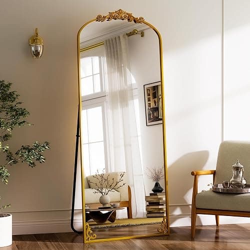GLSLAND 56"x21"Vintage Full Length Mirror - Carved Arched Floor Mirror Baroque Full Body Mirrors for Bedroom Living Room Entryway,Gold - Image 1