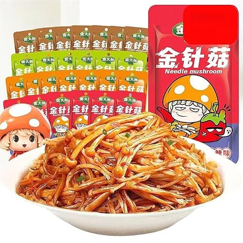 4 flavors ready-to-eat Fresh spicy golden enoki mushroom,spicy strip,seasoned dishes,Instant snacks,Kimchi, vegetarian,vegetable,Hot pot dishes,Chinese cuisine (20 packs) - Image 1
