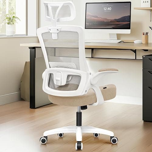 NEO CHAIR Ergonomic Office Desk Chair High Back Computer Gaming Mesh Chair with Comfy Task Adjustable Arms Lumbar Support Headrest Swivel for Home Office (Beige) - Beige - Image 1