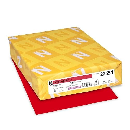 Learning Resources 22551 Astrobrights Color Paper, 8.5” x 11”, 24 lb / 89 gsm, Re-Entry Red, 500 Sheets - Image 1
