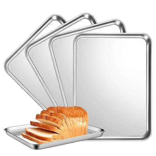 4 Pack Quarter Sheet Pan, Oven Tray, Stainless Steel Baking Sheet Pan, Commercial Cookie Sheets for Baking, Durable Easy Clean Bakings Pans, 12 x 10 x 0.98 Inch - Image 1