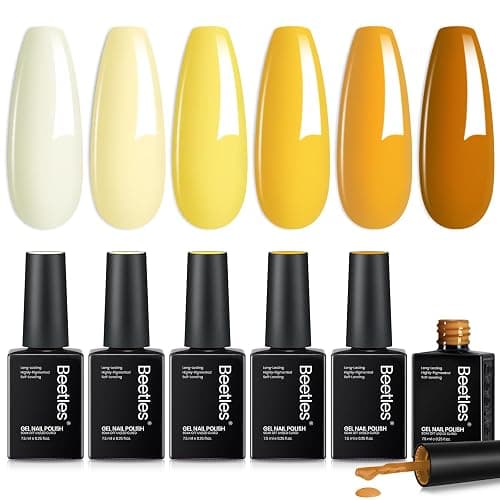 Beetles Yellow Gel Nail Polish Set – Lemon Whisper Fall Gel Polish Kit Mustard Gold Amber Butterscotch Pastel Yellow UV LED Soak Off Nail for Autumn Manicure - Image 1