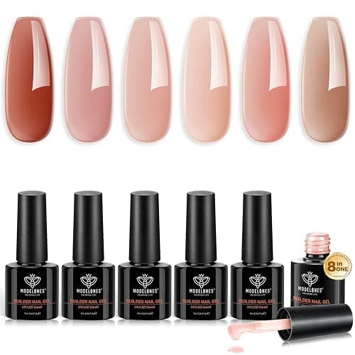 Modelones Builder Gel 6 Colors, 8-in-ONE Pink Red Brown Gel Builder for Nails, Hard Gel Nail Strengthener Extension Color Base Builder Gel in a Bottle - Image 1
