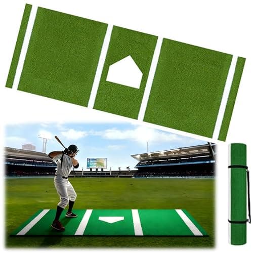 Baseball Hitting Mat, Softball Pitching Mat/Batting Cage Mats with Non-Slip Rubber Backing, Batting Cage Mat with Home Plate, Batters Box Turf Mat Baseball for Indoor and Outdoor - Image 1