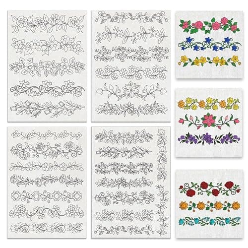 BENECREAT 4 Style 27Pcs Flower Border Water Soluble Hand Sewing Stabilizers, Long Rattan Flowers Tear Away Water Soluble Embroidery Patterns for Carves, Shirts, Coats, Bags, Towels - Image 1