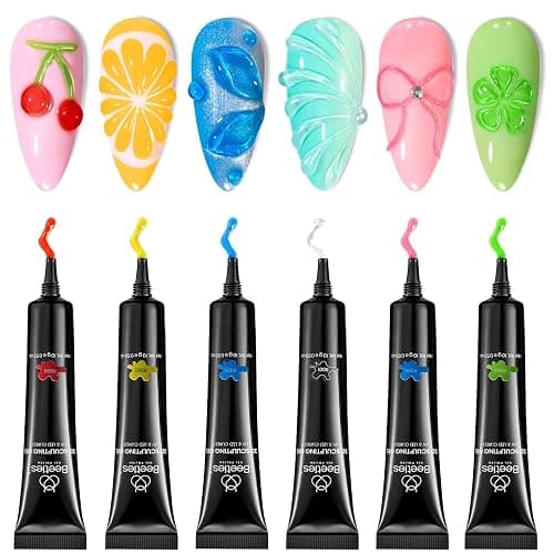 Beetles Sculpting Gel 3D Gel for Nail Art - 6 Colors No Wipe Nail Polish Rhinestone Nail Art Glue for Drawing Molding Sculpture Jewelry Decoration Manicure DIY Design - Image 1