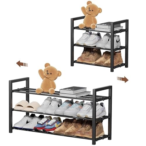 HDDTTZ 3-Tier Expandable Shoe Rack, Adjustable Shoe Shelf Storage Organizer Heavy Duty Metal Free Standing Shoe Rack for Entryway Closet Doorway (Black) - Image 1