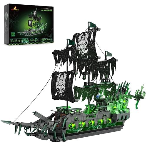 JMBricklayer Pirate Ship Building Toys with Lights, Ghost Ship Flying Dutchman Model Ship Boat 40001, Toy Building Sets for Adults, Easter Decor Christmas Birthday Easter Gifts (1100 PCS) - Image 1