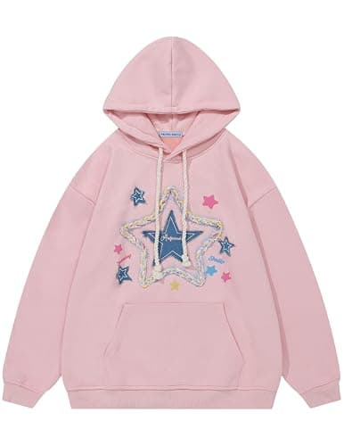 Aelfric Eden Womens Oversized Hoodies Star Graphic Fleece Hooded Streetwear Unisex Sweatshirts Pullover with Pocket - Image 1