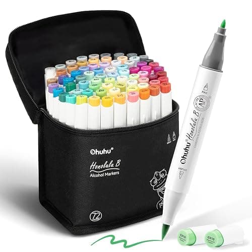 Ohuhu Alcohol Markers Brush Tip- Brush& Fine Double Tipped Art Marker Set for Artist Adults Coloring Illustration- 72 Colors- Alcohol-based Ink Dual Tips - Honolulu B of Ohuhu Markers - Image 1
