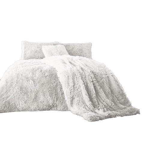 EXQUIZIT HOME Teddy Cuddles Fleece Duvet Quilt Cover Bedding Set With Matching Pillowcase Warm and Cosy Hug & Snug White Bedding Set Double 200cm x 200cm Approximately. - Hug & Snug White - Duvet Cover Set Double - Image 1