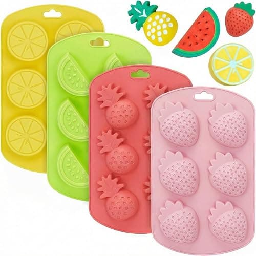 4 Pack Fruit Shaped Silicone Molds, Strawberry Pineapple Lemon Watermelon Ice Cube Trays, Food Grade Silicone Chocolate Candy Soap Molds for Baking, DIY Crafts, Party Decorations - Image 1