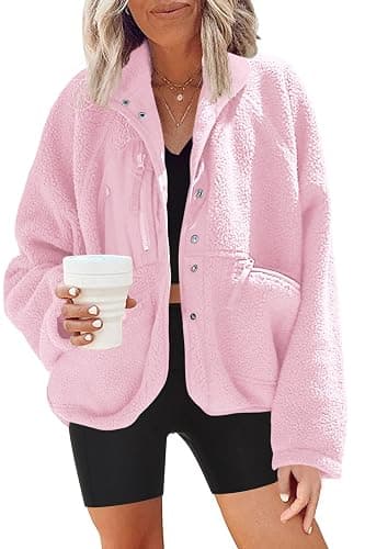 Nirovien Womens Fuzzy Fleece Jacket Button Down Sherpa Coats Casual Winter Warm Outwear with Pockets - Image 1