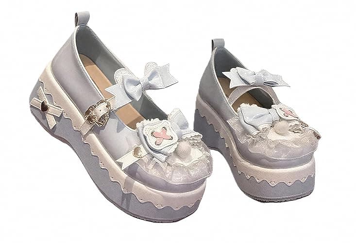FQLGJMY Damen Lolita Mary Jane Schuhe Gothic Runde Zehenpartie Klobiger Plateauabsatz Spitze Bunt Punkrock Süß Kawaii Mit JK Bubble Princess-Kleid Denim-Lederrock Jeans - Image 1