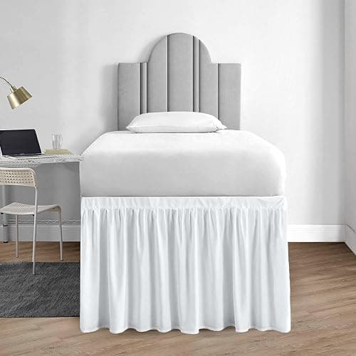 1000 Series College Dorm Room Bedskirts Twin XL Extra Long Ruffled with Split Corner Elegant Design Premium Brushed Microfiber Tailored Drop Easy Care Wrinkle Free - Twin-XL - 36" Drop, White - Image 1